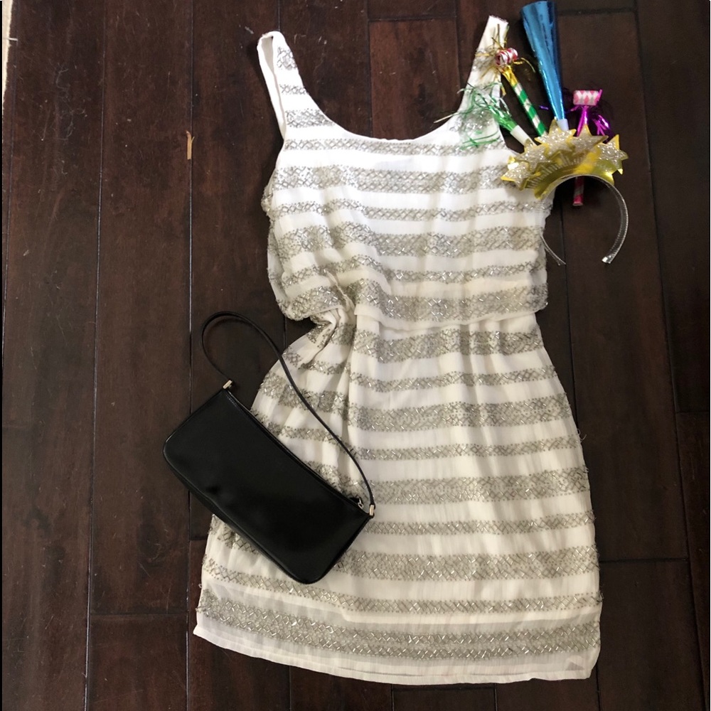 White Aqua Beaded Mini Dress M